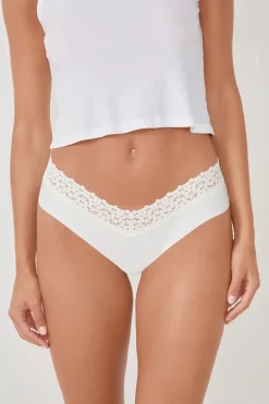 ETAM Brasileña|Braguitas Party|Braguita brasileña en V de microfibra y encaje BLANCO