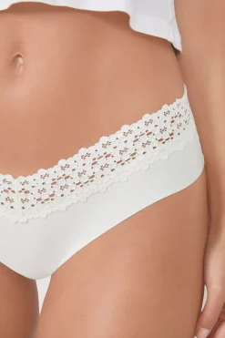 ETAM Brasileña|Braguitas Party|Braguita brasileña en V de microfibra y encaje BLANCO