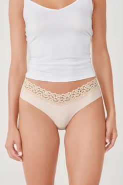 ETAM Brasileña|Braguitas Party|Braguita brasileña en V de microfibra y encaje BLANCO ROTO
