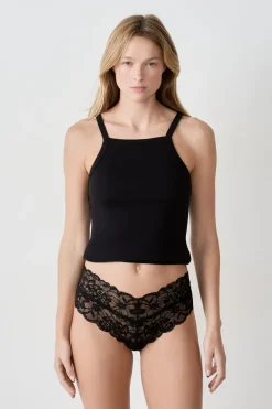 ETAM Braguitas Encaje|Brasileña|Braguita brasileña en V de encaje NEGRO