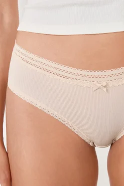 ETAM Culotte|Braguitas Party|Braguita culotte de microfibra con detalle de encaje NATURAL