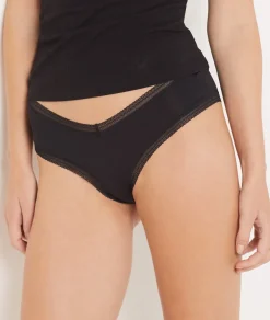 ETAM Culotte|Braguita culotte en V de microfibra y encaje NEGRO