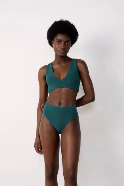 ETAM Bikini|Talle Alto|Braguita de bikini de talle alto en tejido elástico VERDE