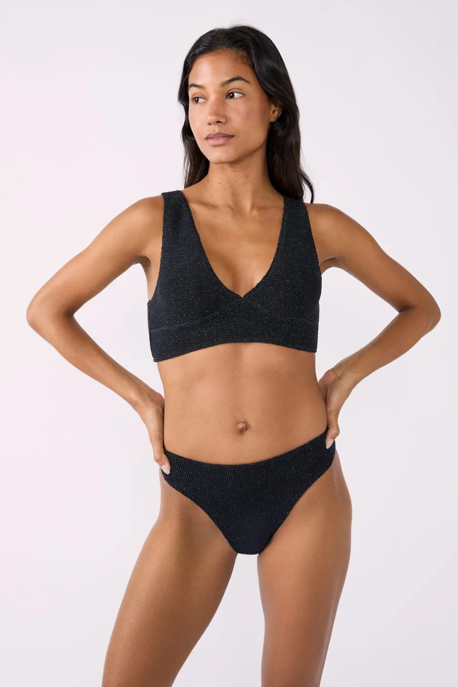 ETAM High Leg|Braguita de bikini de tiro alto brillante PLATA