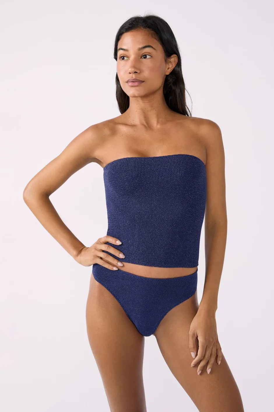 ETAM High Leg|Braguita de bikini de tiro alto brillante AZUL NOCHE