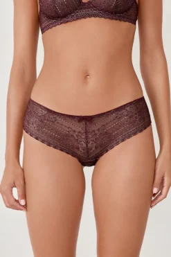ETAM Braguitas Encaje|Culotte|Braguita de encaje con efecto brillante BURDEOS GRANATE
