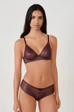 ETAM Braguitas Encaje|Culotte|Braguita de encaje con efecto brillante BURDEOS GRANATE