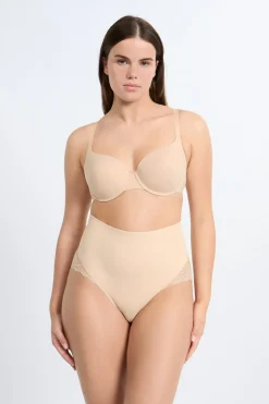 ETAM Braguitas Moldeadoras|Talle Alto|Braguita de talle alto con detalle de encaje - Sujeción media C.BEIGE