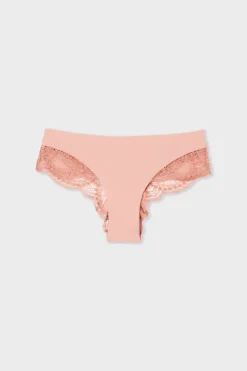 ETAM Brasileña|Braguita hipster de microfibra y encaje ROSA