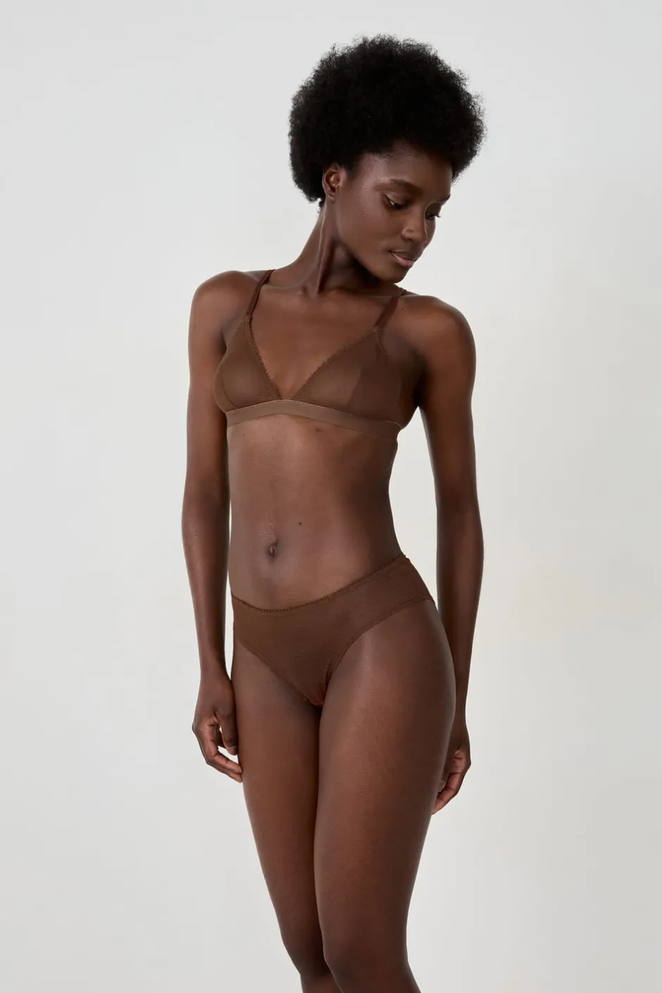 ETAM Brasileña|Novedades Braguitas|Braguita hipster de tul MARRÓN