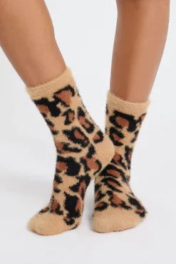 ETAM Calcetines|Medias Y Calcetines|Calcetines de punto grueso con estampado de leopardo MARR&Oacute;N
