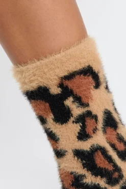 ETAM Calcetines|Medias Y Calcetines|Calcetines de punto grueso con estampado de leopardo MARR&Oacute;N