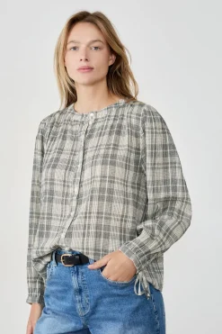 ETAM Camisas Fluidas|Camisas Chic|Camisa a cuadros GRIS CLAIR