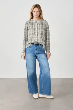 ETAM Camisas Fluidas|Camisas Chic|Camisa a cuadros GRIS CLAIR