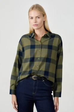 ETAM Camisas Fluidas|Camisas Chic|Camisa a cuadros CAQUI
