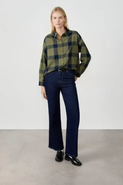 ETAM Camisas Fluidas|Camisas Chic|Camisa a cuadros CAQUI