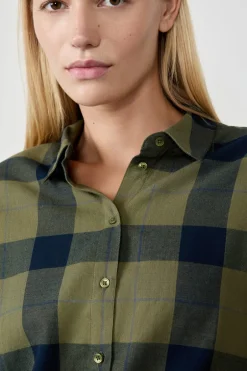 ETAM Camisas Fluidas|Camisas Chic|Camisa a cuadros CAQUI