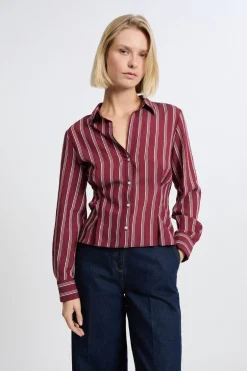 ETAM Camisas Y Blusas Estampadas|Camisas Fluidas|Camisa a rayas BURDEOS GRANATE