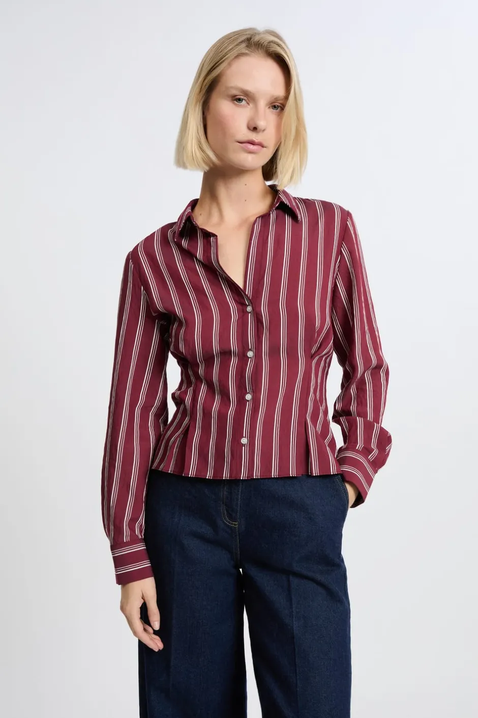 ETAM Camisas Y Blusas Estampadas|Camisas Fluidas|Camisa a rayas BURDEOS GRANATE