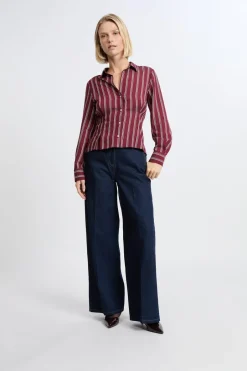 ETAM Camisas Y Blusas Estampadas|Camisas Fluidas|Camisa a rayas BURDEOS GRANATE