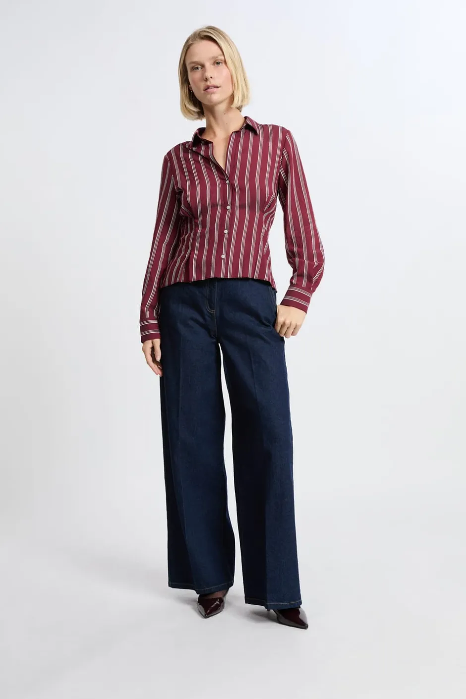 ETAM Camisas Y Blusas Estampadas|Camisas Fluidas|Camisa a rayas BURDEOS GRANATE