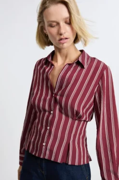 ETAM Camisas Y Blusas Estampadas|Camisas Fluidas|Camisa a rayas BURDEOS GRANATE