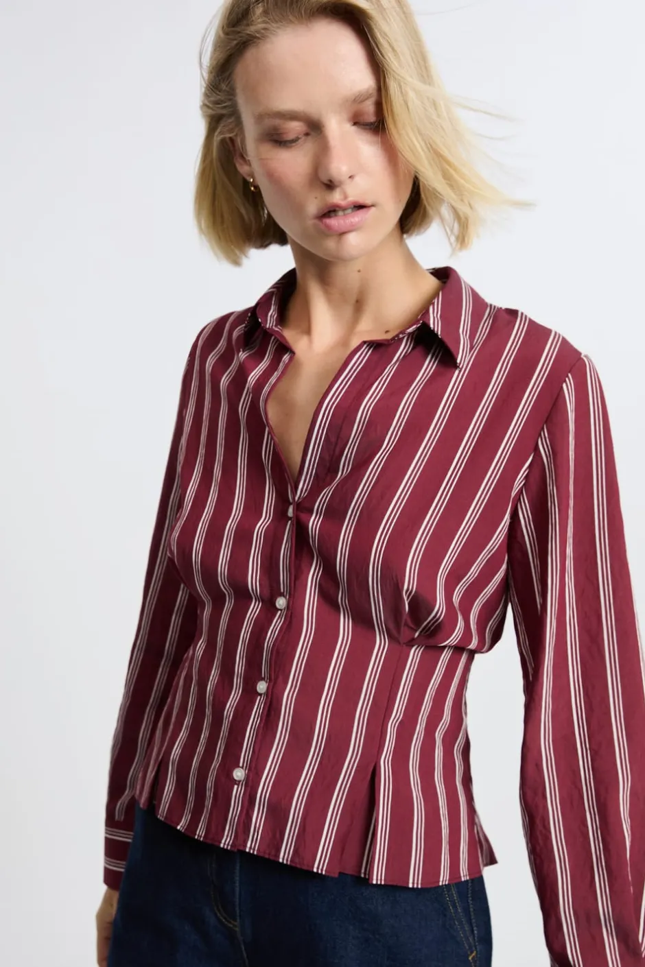 ETAM Camisas Y Blusas Estampadas|Camisas Fluidas|Camisa a rayas BURDEOS GRANATE