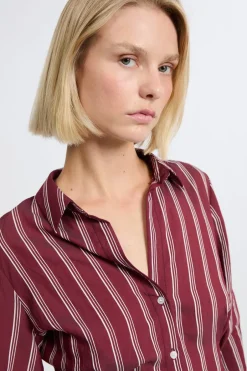 ETAM Camisas Y Blusas Estampadas|Camisas Fluidas|Camisa a rayas BURDEOS GRANATE