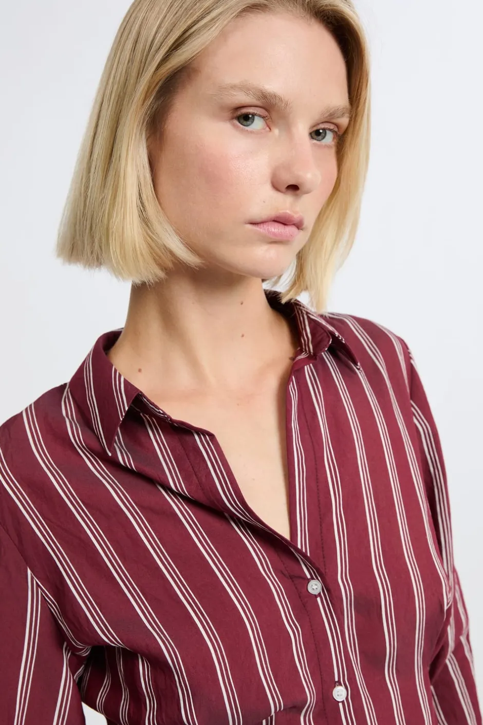 ETAM Camisas Y Blusas Estampadas|Camisas Fluidas|Camisa a rayas BURDEOS GRANATE