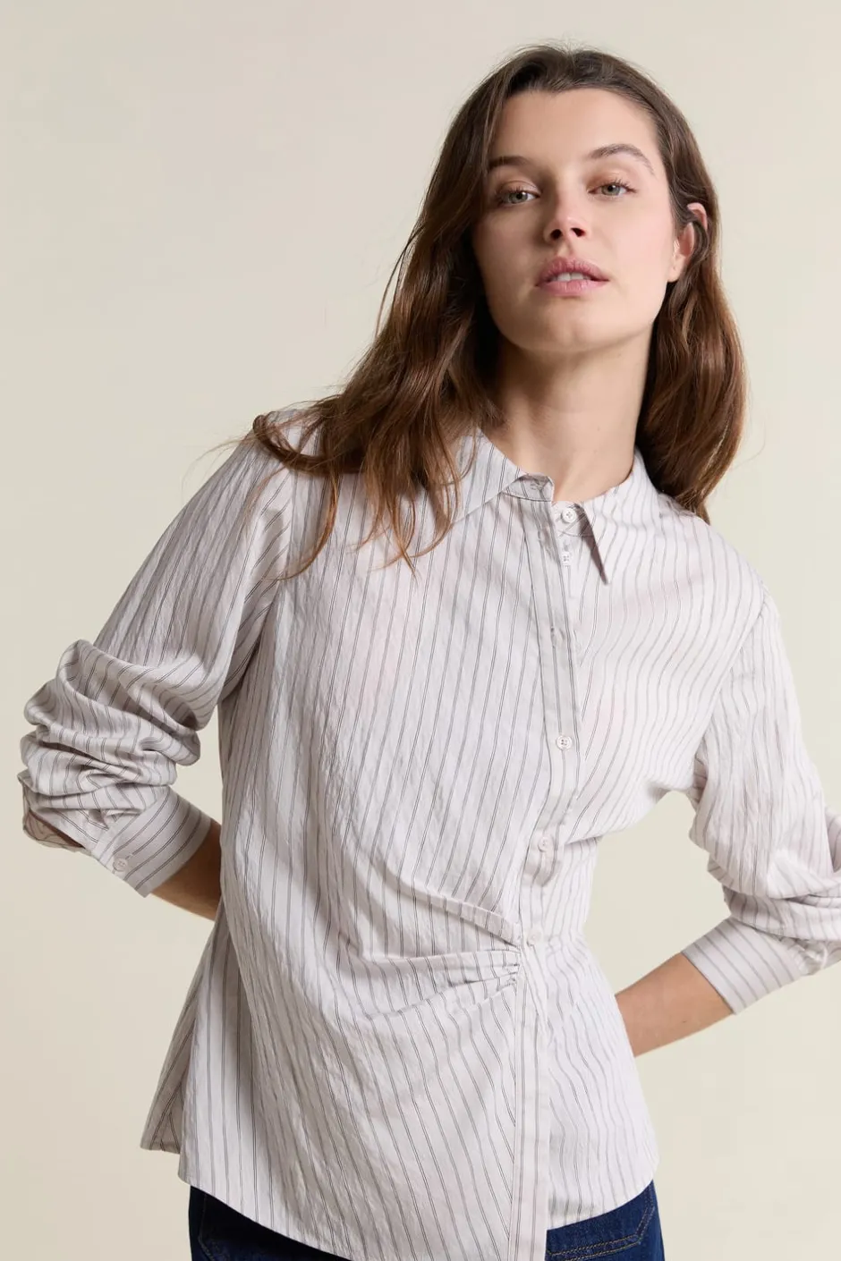 ETAM Camisas Y Blusas Estampadas|Camisas Fluidas|Camisa a rayas estilo cruzada Topo