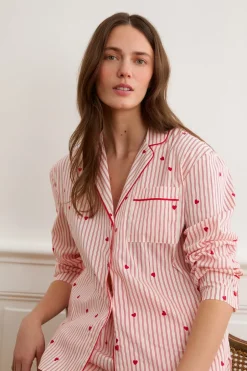 ETAM Los Pijamas Más Responsables|Partes De Arriba De Pijama|Camisa a rayas y corazones de algodón IMP FD BLANCO