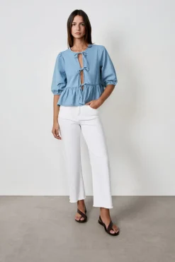 ETAM Camisas Fluidas|Camisas Chic|Camisa anudada en el frente efecto denim AZUL
