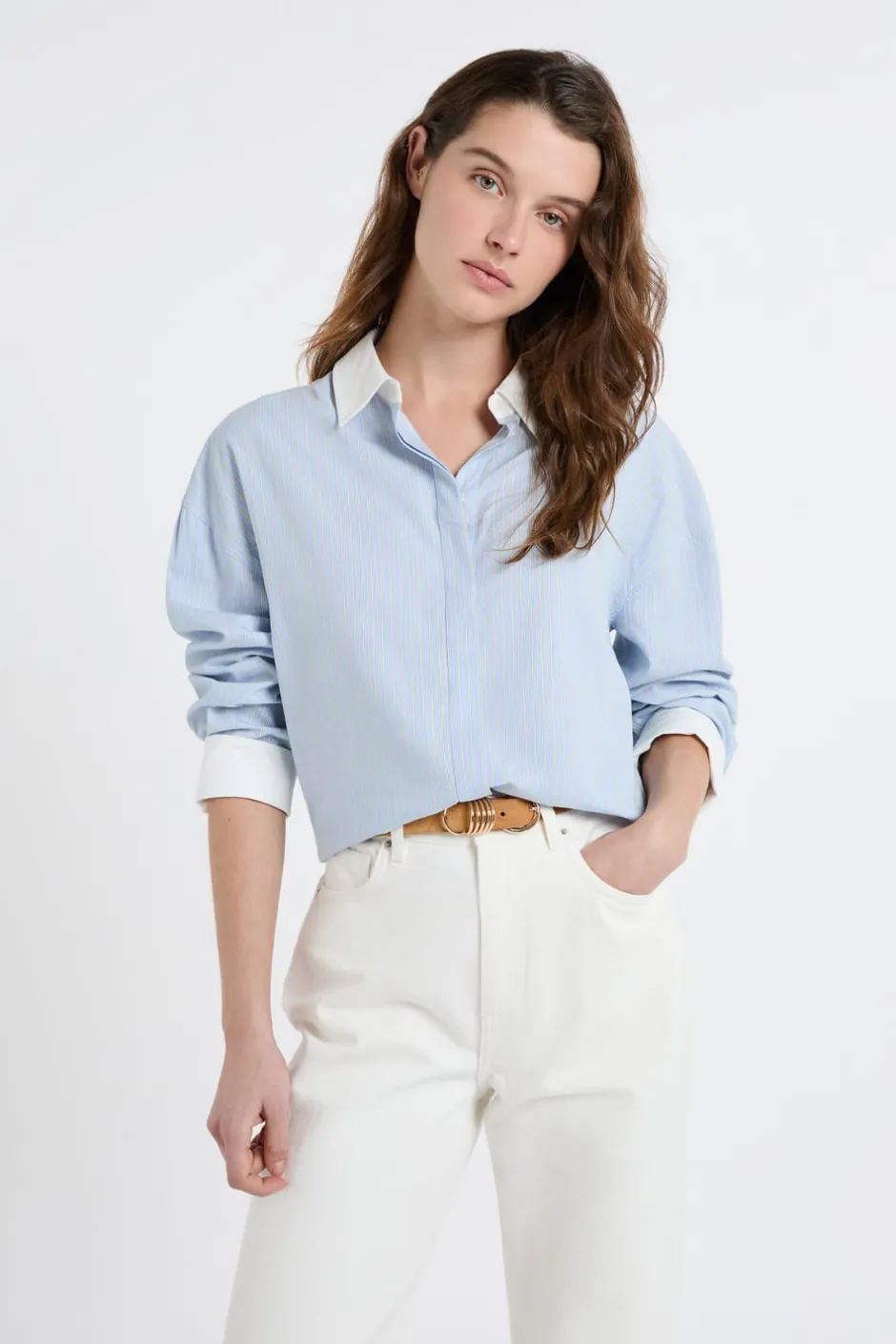 ETAM Camisas Y Blusas Estampadas|Camisas Fluidas|Camisa bicolor con algodón AMARILLO SOL