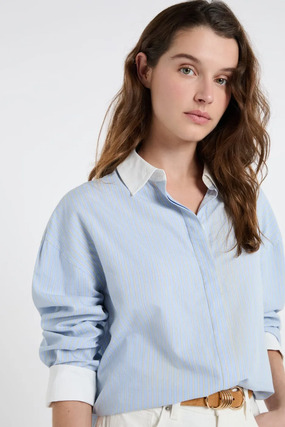 ETAM Camisas Y Blusas Estampadas|Camisas Fluidas|Camisa bicolor con algodón AMARILLO SOL