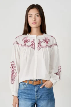 ETAM Camisas Fluidas|Camisas Chic|Camisa bordada BEIGE