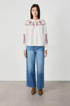 ETAM Camisas Fluidas|Camisas Chic|Camisa bordada BEIGE