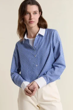 ETAM Camisas Fluidas|Camisas Chic|Camisa corta a cuadros con algodón AZUL