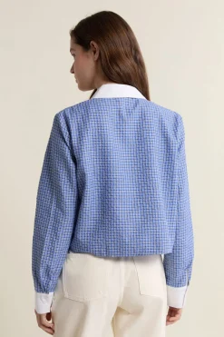 ETAM Camisas Fluidas|Camisas Chic|Camisa corta a cuadros con algodón AZUL