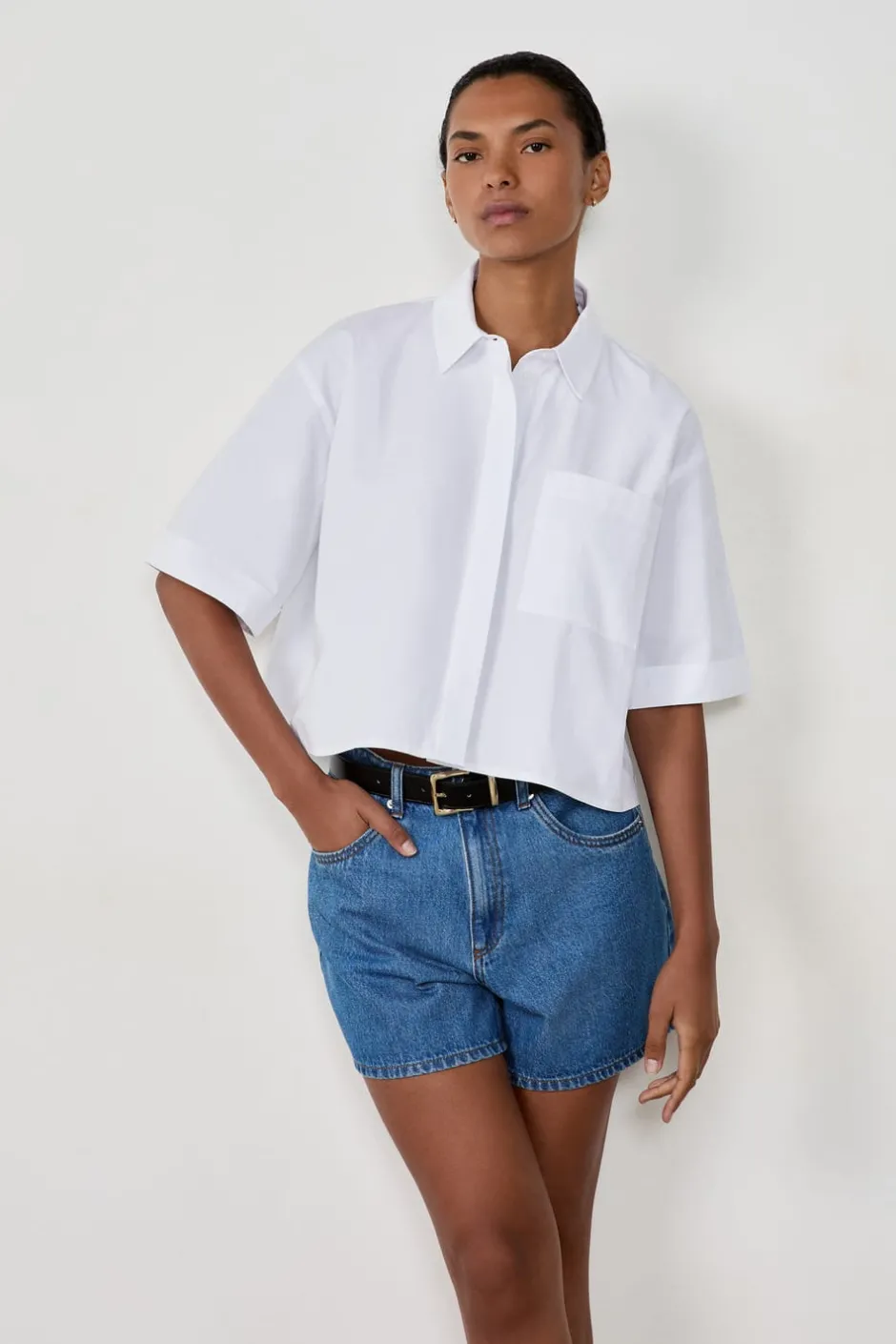 ETAM Camisas Fluidas|Camisas Chic|Camisa corta de manga corta BLANCO