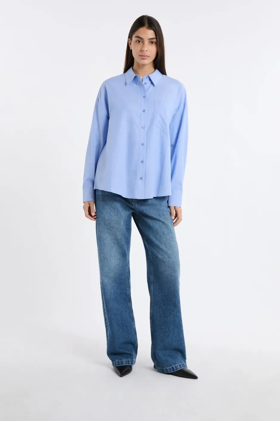 ETAM Camisas Fluidas|Camisas Clásicas|Camisa de algodón AZUL