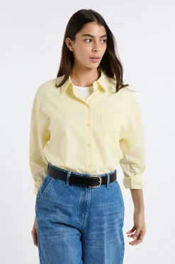 ETAM Camisas Fluidas|Camisas Clásicas|Camisa de algodón AMARILLO P&Aacute;LIDO