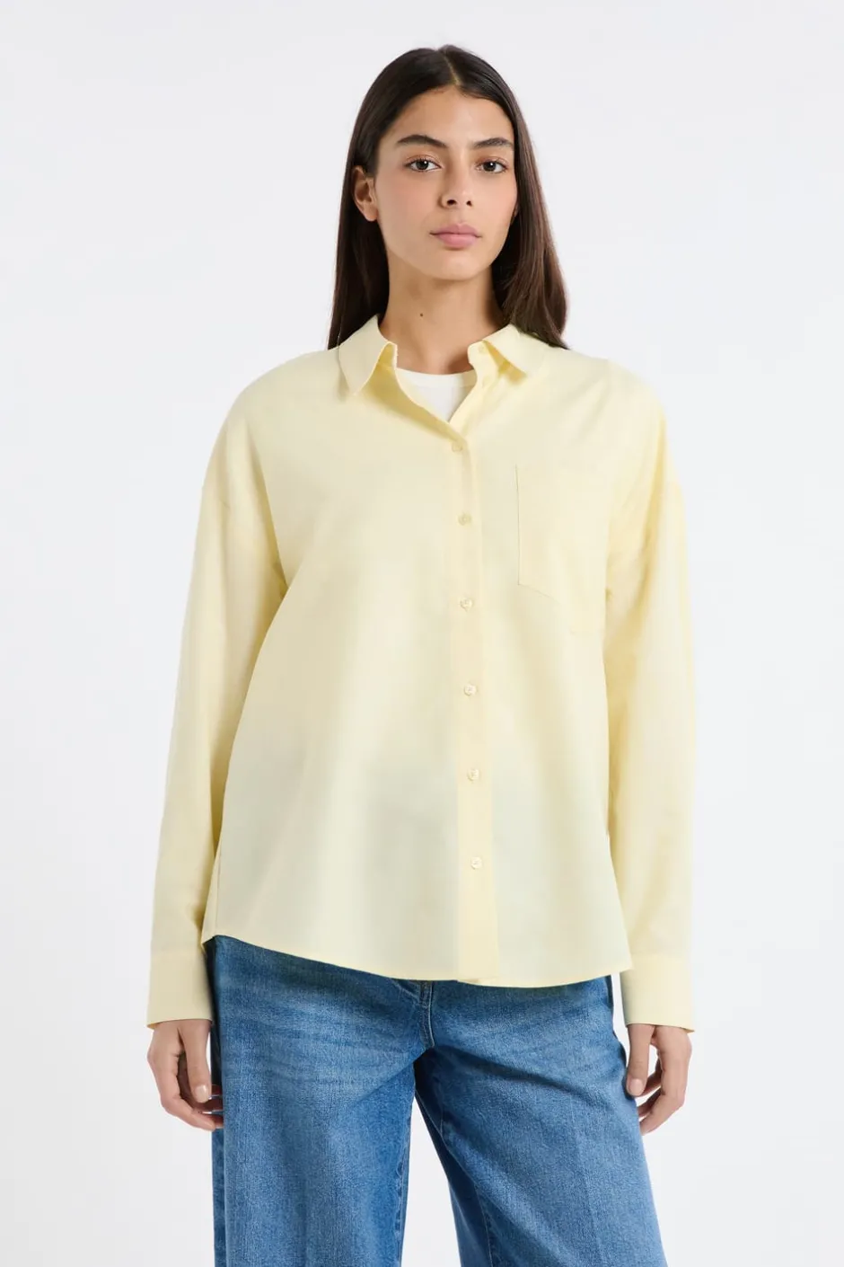 ETAM Camisas Fluidas|Camisas Clásicas|Camisa de algodón AMARILLO PÁLIDO