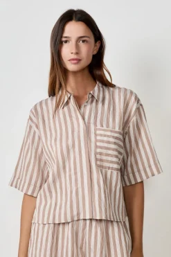 ETAM Camisas Y Blusas Estampadas|Camisas Fluidas|Camisa de manga corta a rayas ESTAMPADO