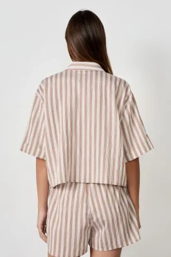 ETAM Camisas Y Blusas Estampadas|Camisas Fluidas|Camisa de manga corta a rayas ESTAMPADO