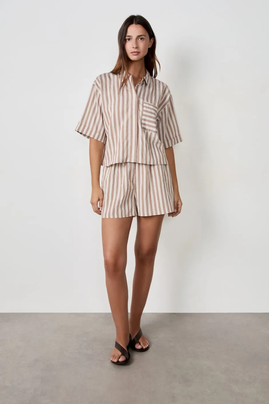 ETAM Camisas Y Blusas Estampadas|Camisas Fluidas|Camisa de manga corta a rayas ESTAMPADO