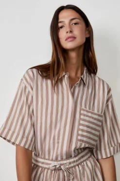 ETAM Camisas Y Blusas Estampadas|Camisas Fluidas|Camisa de manga corta a rayas ESTAMPADO