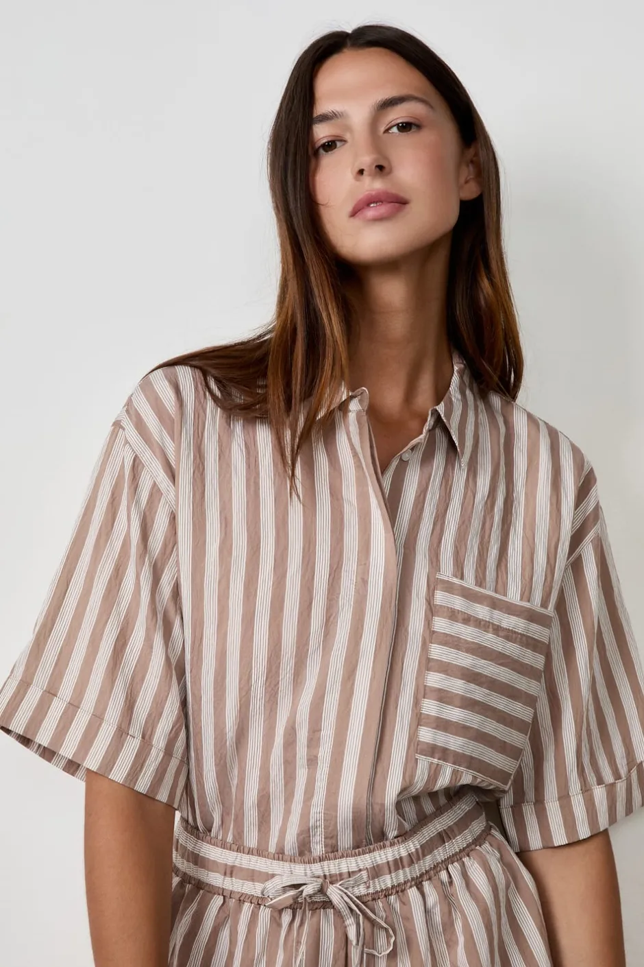 ETAM Camisas Y Blusas Estampadas|Camisas Fluidas|Camisa de manga corta a rayas ESTAMPADO