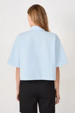 ETAM Camisas Fluidas|Camisas Chic|Camisa de manga corta de algodón AZUL CLARO