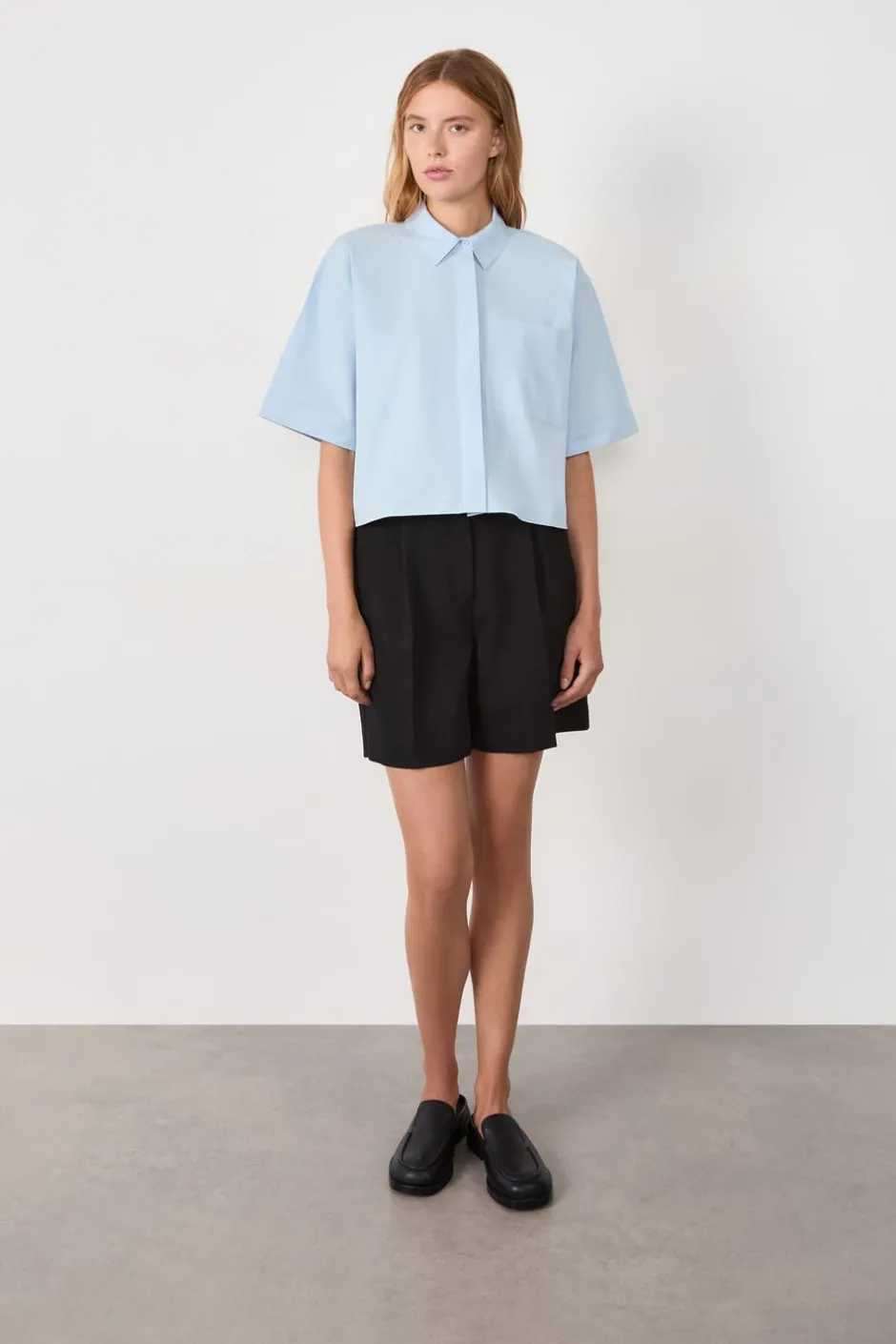 ETAM Camisas Fluidas|Camisas Chic|Camisa de manga corta de algodón AZUL CLARO
