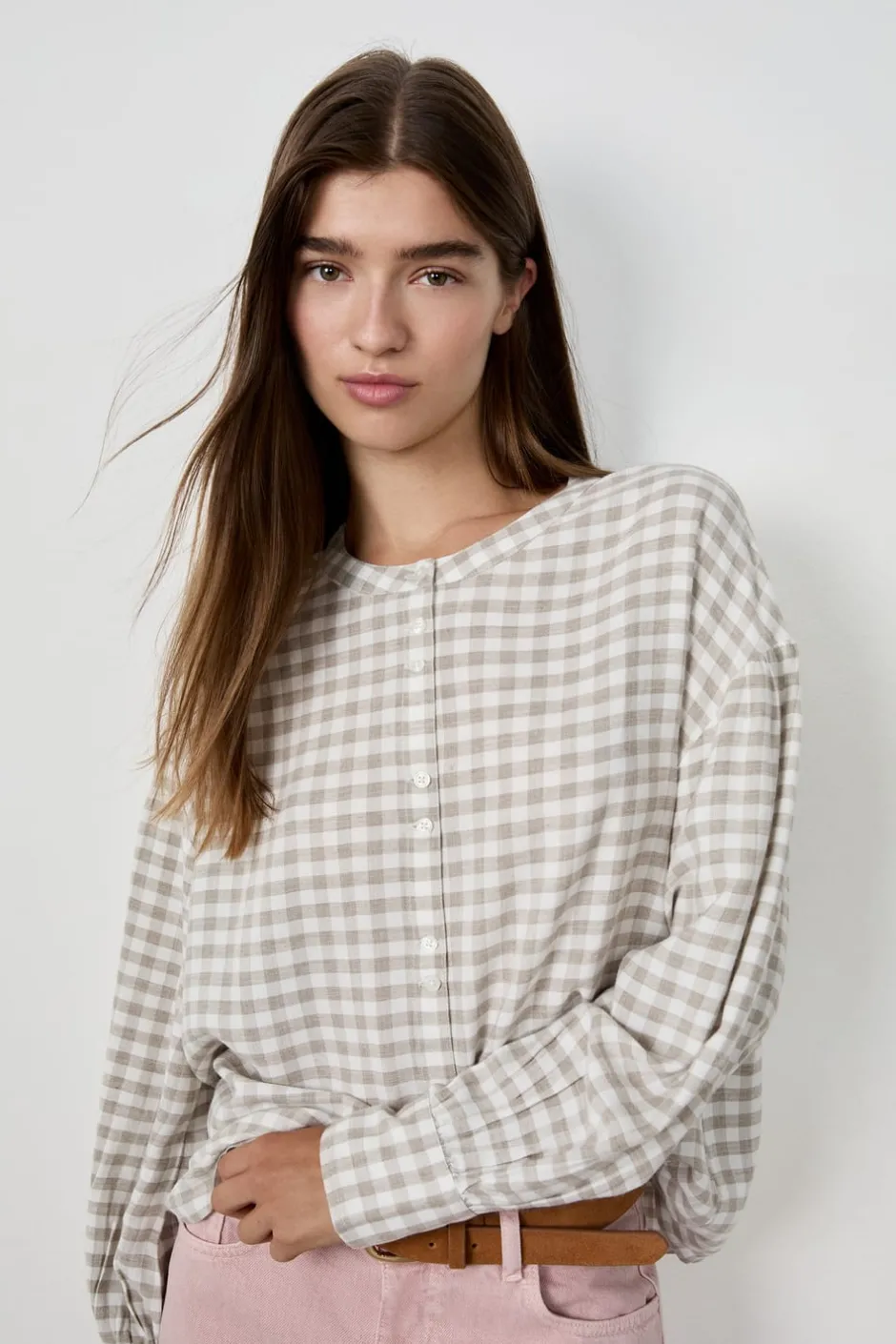 ETAM Camisas Fluidas|Camisas Chic|Camisa de manga larga a cuadros LINO